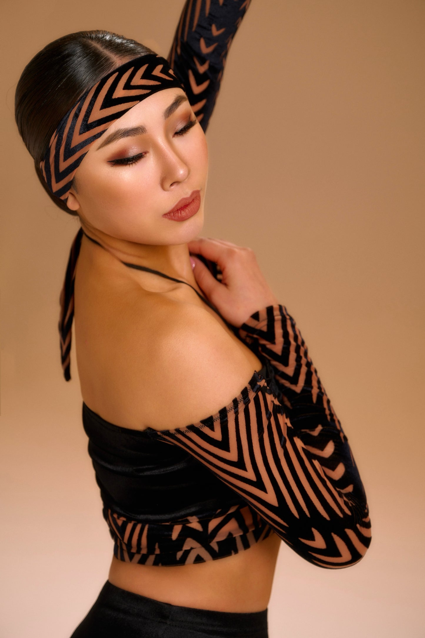 Velvet Jacquard One-Shoulder Top