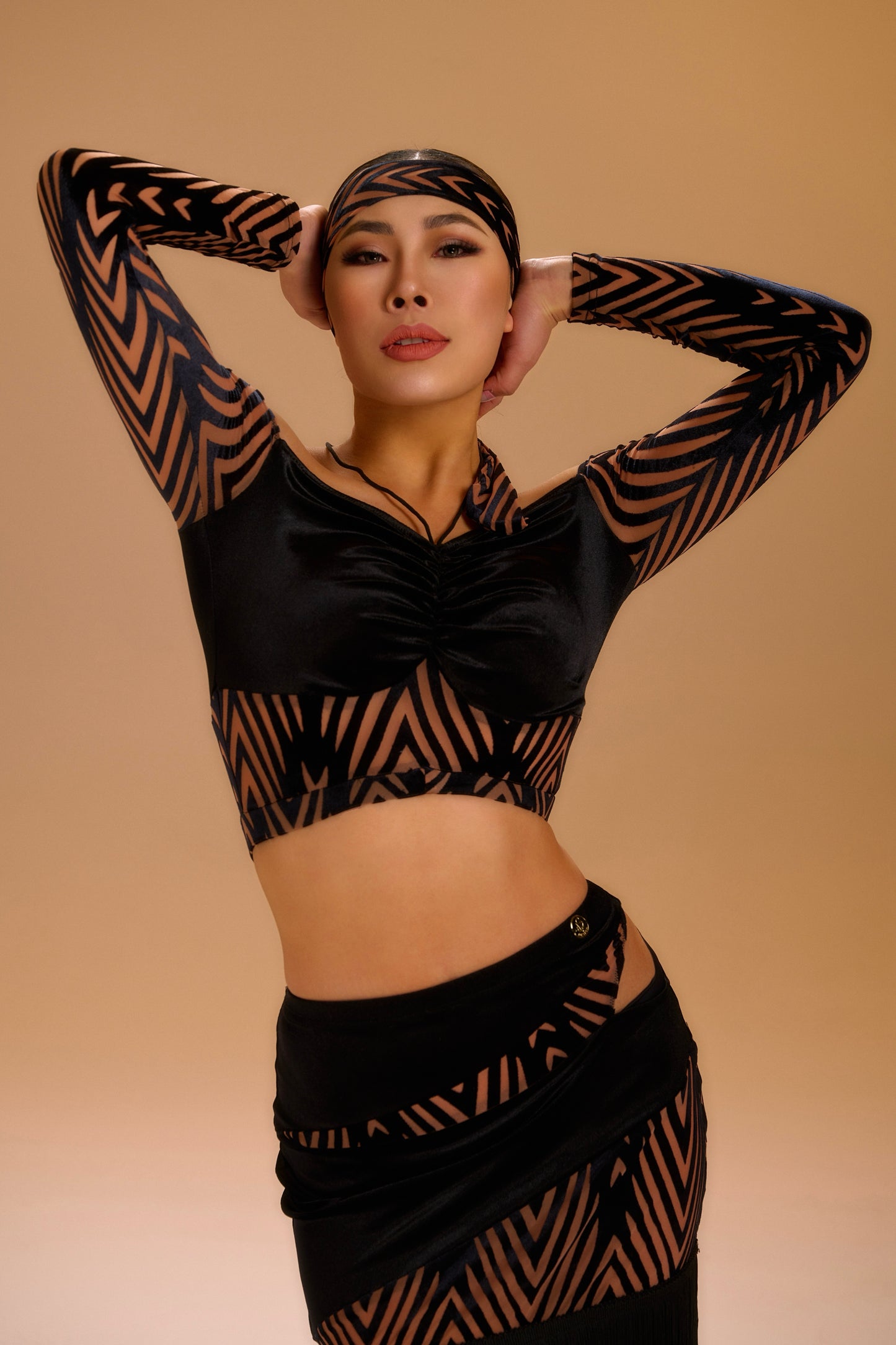 Velvet Jacquard One-Shoulder Top