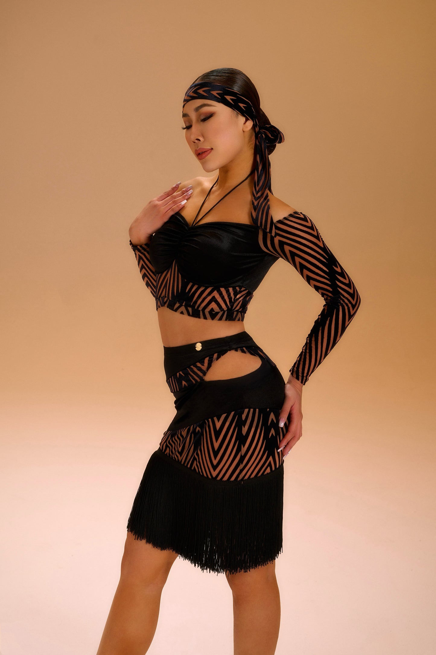 Velvet Jacquard One-Shoulder Top