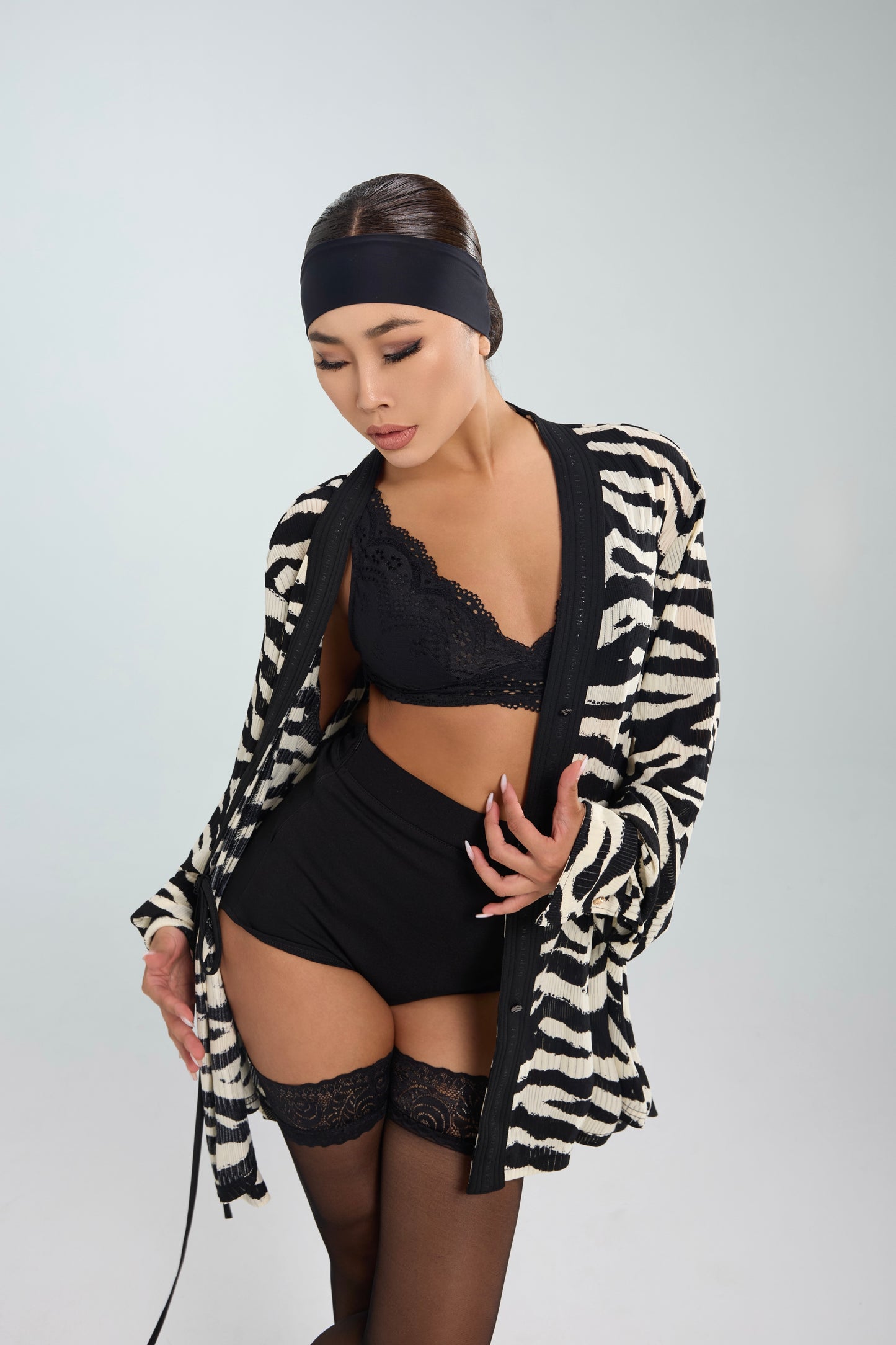 Black And White Zebra Plaid Cardigan