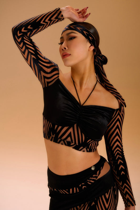 Velvet jacquard one-shoulder top dance clothes