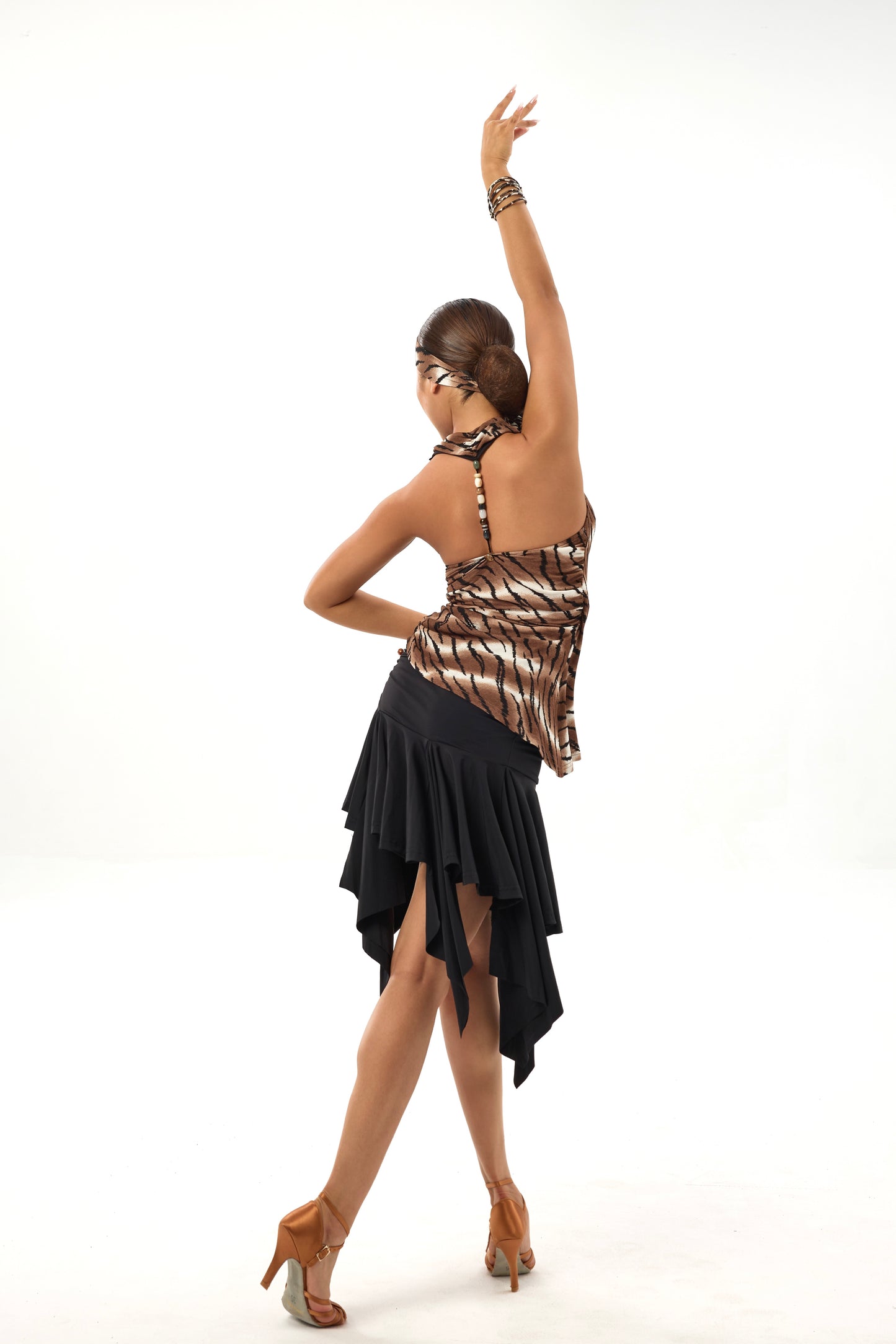 Tiger Stripe Glazed Bead Tie Waist Top