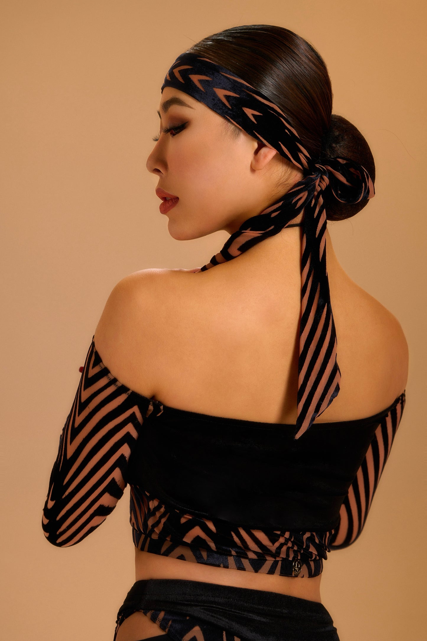 Velvet Jacquard One-Shoulder Top