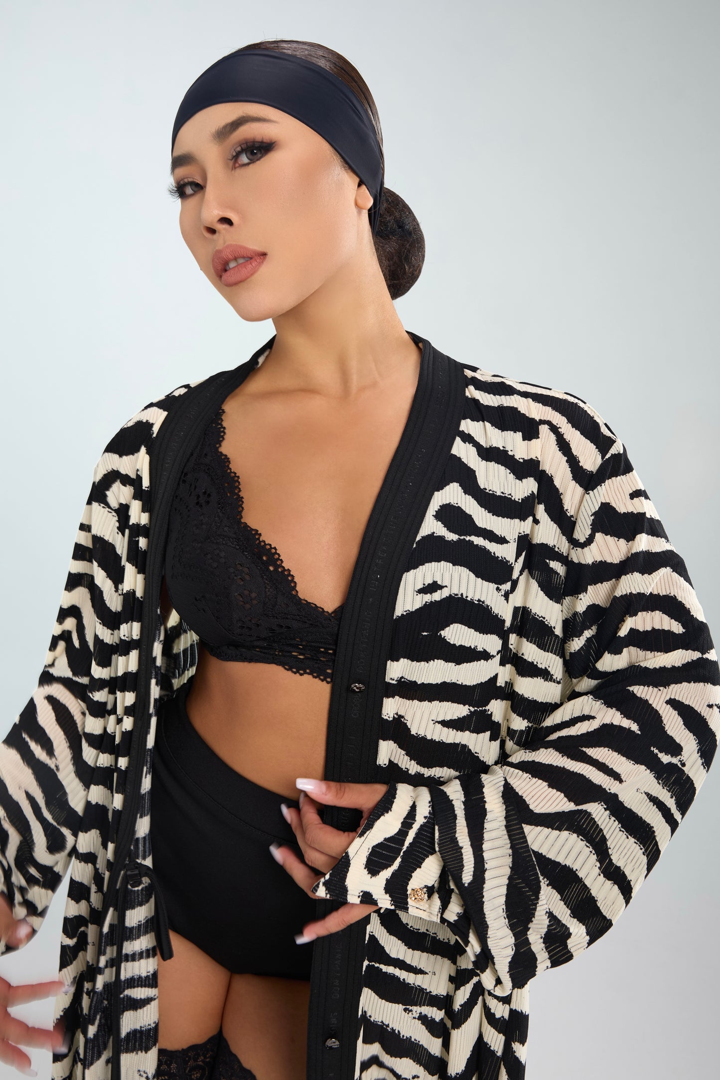 Black And White Zebra Plaid Cardigan