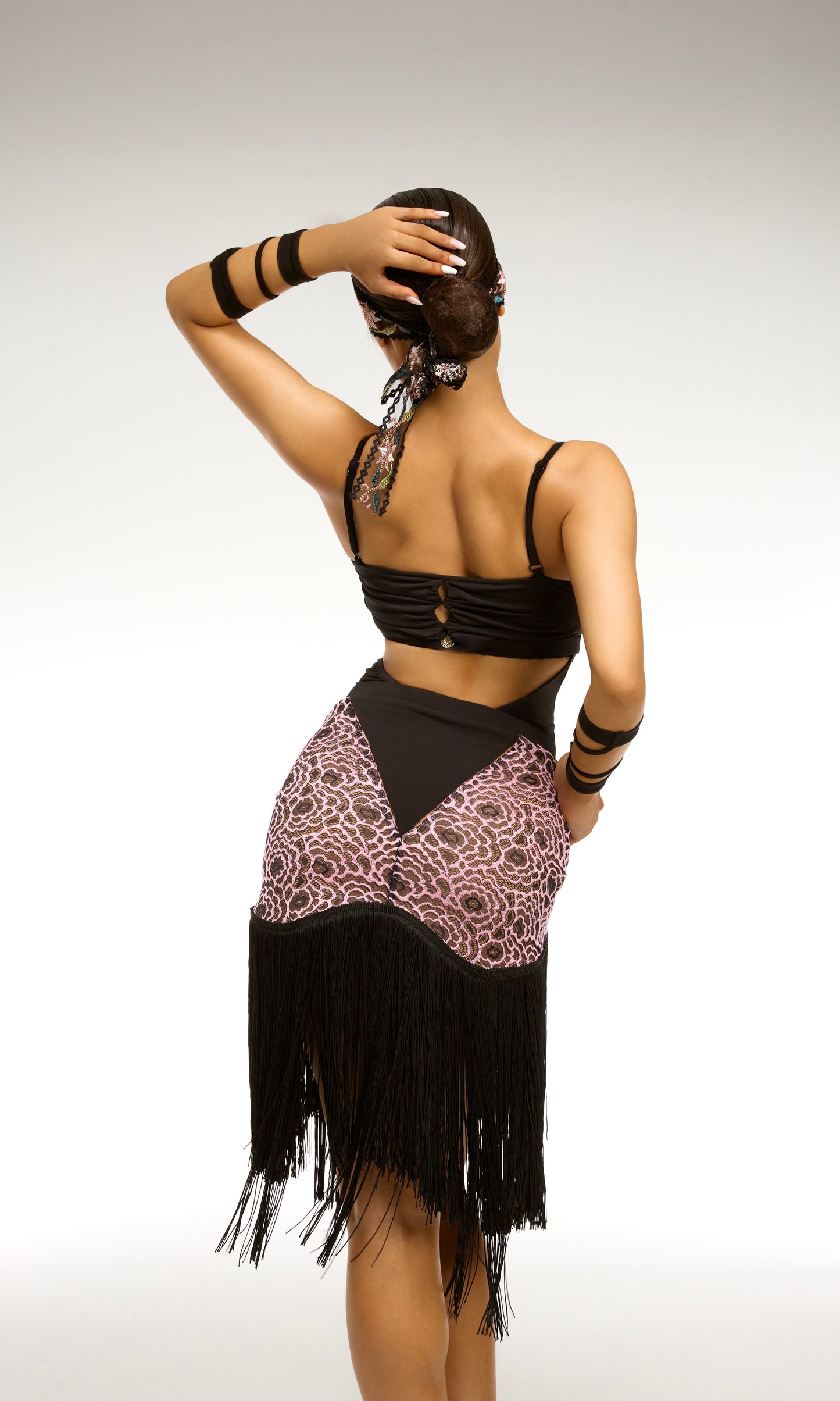 Pink Floral Buttock Fringed Skirt