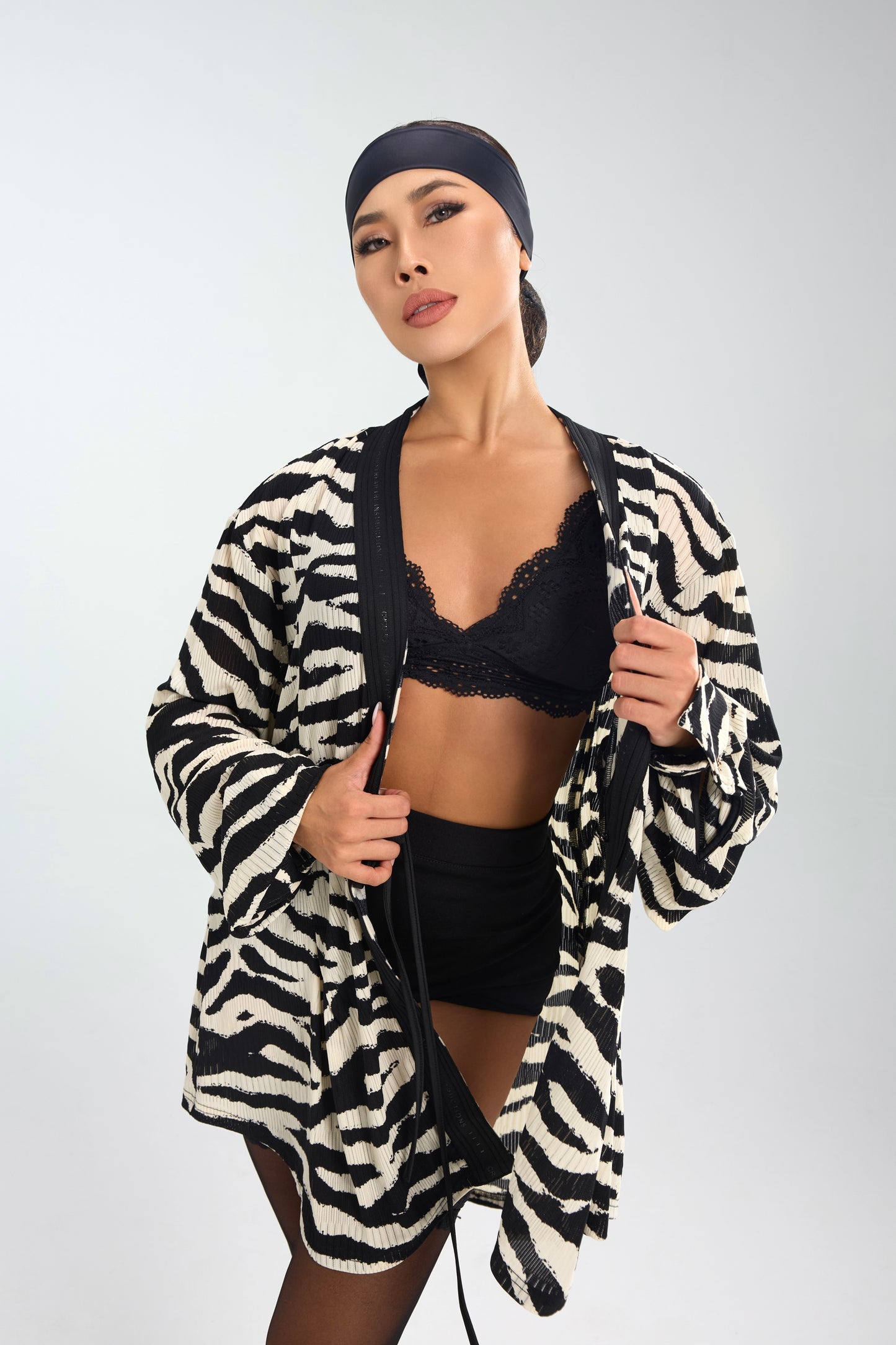 Black And White Zebra Plaid Cardigan