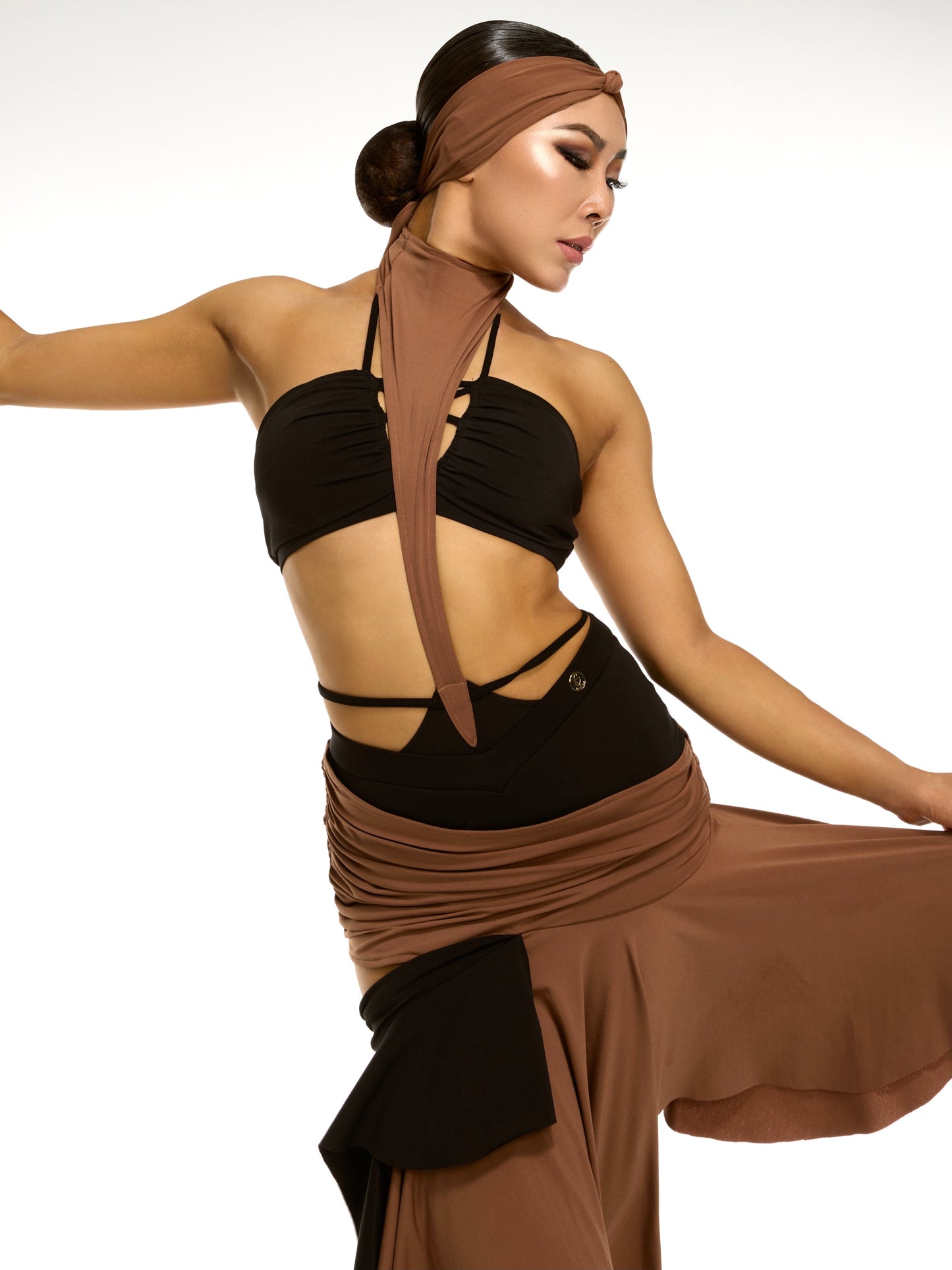 Bronze stitching design jumpsuit (separate top)