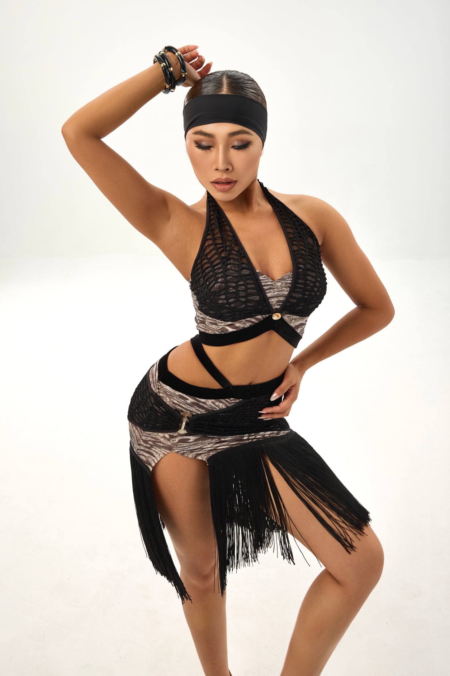 Floating Mesh Grey Design Fringe Dress