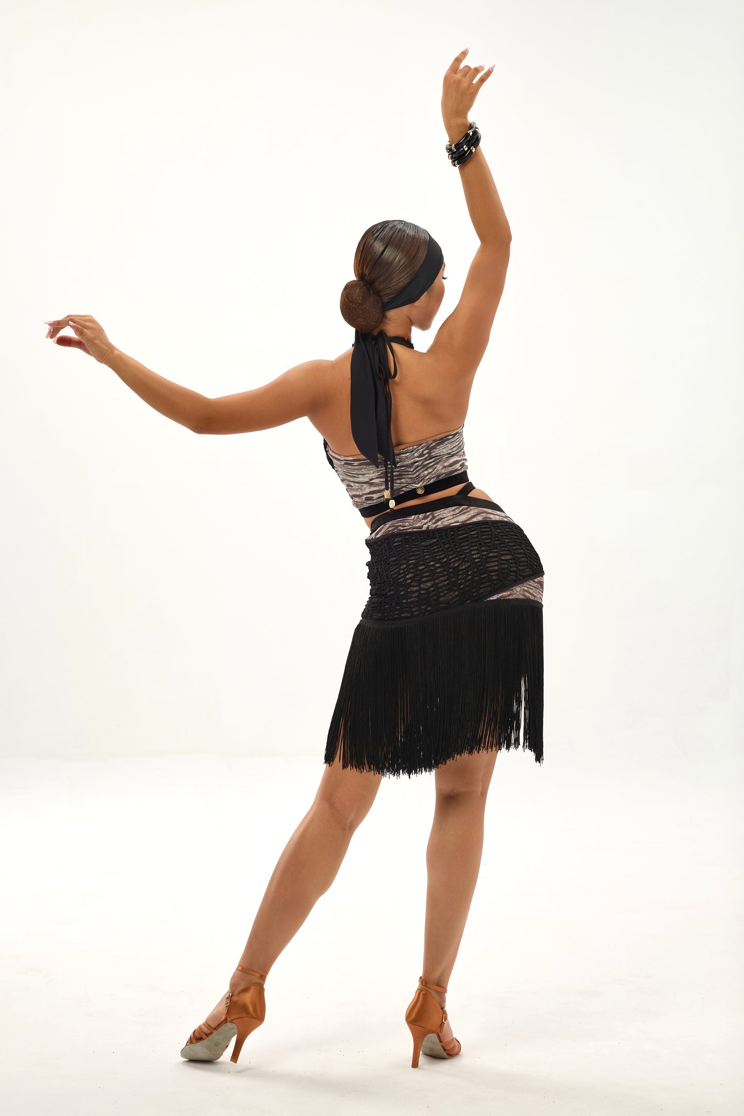 Floating Mesh Grey Design Fringe Dress